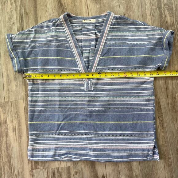 MARINE LAYER $88 Bali Tunic Top Blue Multi Stripe Cotton Short Sleeve Size Small - Picture 5 of 8